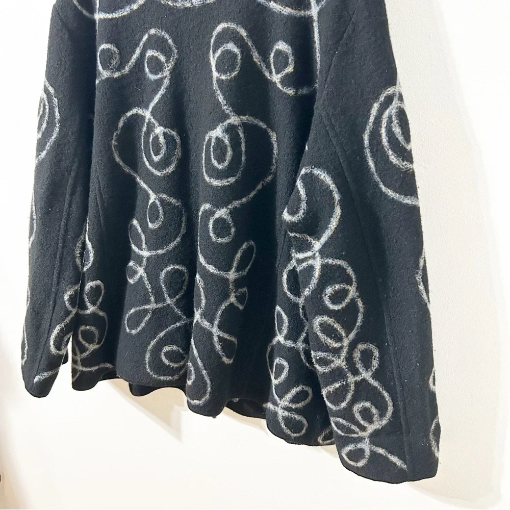 Vintage Carole Little Boiled Wool Cardigan Jacket Black- Yellow Blue White Swirl - Picture 11 of 16